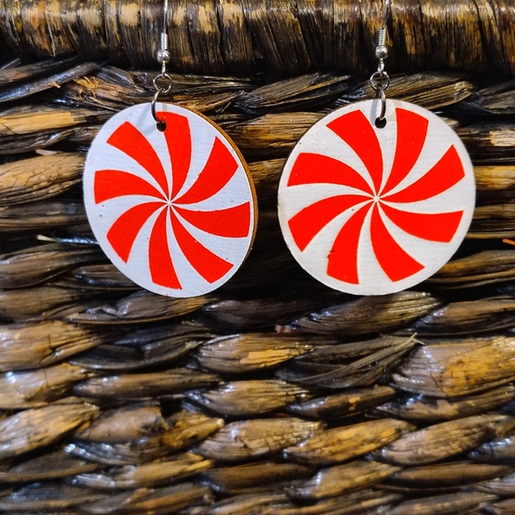 Handmade Peppermint Candy Earrings | Nickel-Free | Christmas Holiday Jewelry - Picture 2 of 2